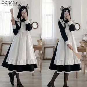 Costumes d'anime pour femmes classiques Lolita Maid robe vintage Inspired womens tenues cosplay girl girl noir manches costume costume de femme de chambre s-3xl 240411