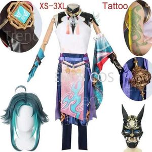 Costumes d'anime Xiao Cosplay Tenues Xiao Come for Men Hallown Full Set With Wig Tattoos Y240422