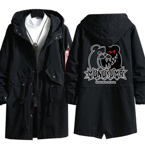 Hommes Trench Coats Anime Danganronpa Cosplay Sweat À Capuche Monokuma Impression 3D Manteau À Capuche Simple Boutonnage Mode Casual Veste Noire