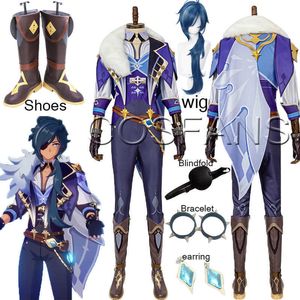 Anime Game Genshin Impact Kaeya Original Skin Battle Uniform Gorgeous Outfit Cosplay Costume Halloween Men Wig shoes accessories Y0903