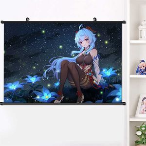 Anime Genshin Impacto Ganyu Wall Scroll Pintura Póster HD Imprimir Colección de decoración del hogar 40x60cm Y0927