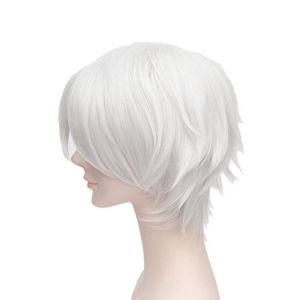Anime Gintama Gintoki Sakata Cosplay Perruques 35 cm / 13,8 pouces Court Blanc Hommes Cheveux Synthétiques Perucas Perruque Y0913