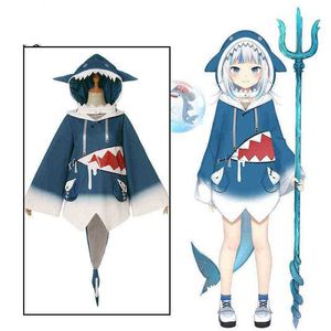 Anime Hololive Vtuber Virtual Anchor Gawr Gura Cosplay Costume Perruque Matériel Avec Air Layer Print Convient Pour Diverses Occasions J220720