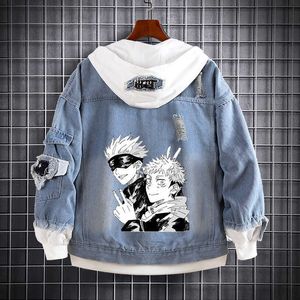 Anime jujutsu kaisen cosplay jeans chaqueta yuji itadori gojo satoru traje chaqueta de mezclilla otoño con capucha abrigo abrigo Y0903