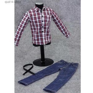 Anime Manga 1/6 Scale Male Clothes for 12 inch Action Figure Red Plaid Long Sleeve Shirt Jeans Suit Dolls Casually Cool Outfits Clothing Set T230606