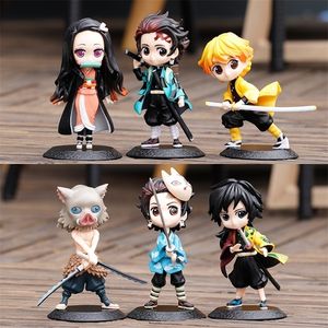 Anime Manga 1 / 6pcs Figure Demon Slayer Q Posket Kimetsu No Yaiba Poupée Tanjiro Nezuko Zenitsu Kawaii modèle PVC Jouet décoration de bureau 220924