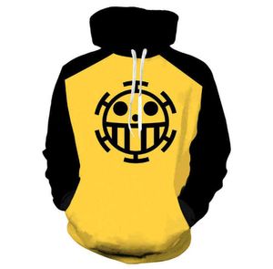 Anime One Piece 3D Sweats Sweats Sweats Trafalgar Law Cosplay Pirates of Heart Thin Pullover Sweat à capuche Tops Outwear Coat Outfit G1204390151