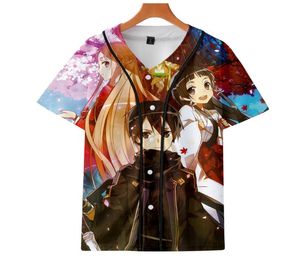 Anime Sao Sword Art Online Tshirt Mujeres HOP HOP MANAVA CORTA 3D Camiseta de camiseta de béisbol impresa