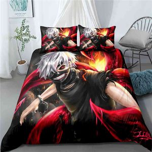 Juego de cama con estampado 3d de Anime Tokyo Ghoul, fundas de edredón tamaño Queen y King, fundas de almohada, edredón, ropa de cama