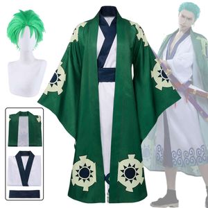 Anime Zoro Cosplay Costume perruque boucle d'oreille Wano pays Roronoa Zoro Cosplay Kimono cape uniforme Costume Halloween Costume pour Mencosplay