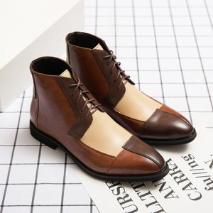 Ankle Men British Boots Chaussures Classic Point Toe Colorblock PU Lace Up Fashion Casual Street Party Daily Ad072 6A87