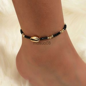 Anklets 1 Seaside Beh Style String Color Bead Crystal Shell Ankle Anklet Women's All-match Leisure Travel Party Simple Body Gold J230815