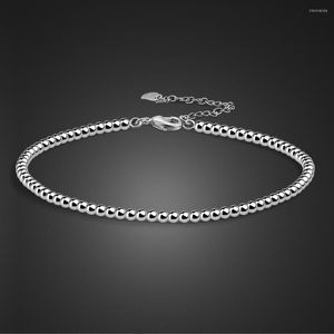 Bracelets de cheville en argent Sterling 925 3MM perles rondes chaîne de cheville Bracelet de cheville pour femmes adolescentes bijoux fabriqués en Italie