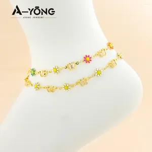Bracelet bracelet de cheville Ayong Ayong Bracelet 18k Gold Folates arabes africaines Flower Flower Link Girls Girls Ankles Bracelets Bijoux Cadeaux
