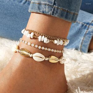 Bracelets de cheville Boho coloré perles de riz coquille étoile soleil pied chaîne pour femmes multicouche jambe Bracelet bijoux été sandales cadeaux
