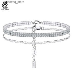 Chevillets orsa bijoux italien 925 Sterling Silver Sparkle Mirror 2 rangées Tennis de tennis pour femmes bijoux de cheville à pied SSA03 L46