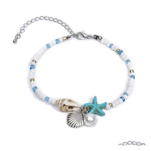 Tobilleras Summer Beach Starfish Charm Bracelet Tobillo hecho a mano Seed Bead Shell Foot Jewelry Drop Delivery Dhzbr