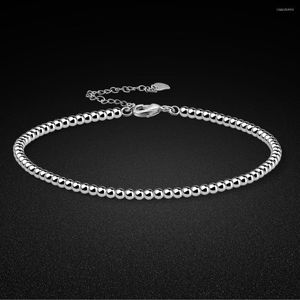 Tobilleras de verano, tobillera de plata 925 pura auténtica, pulsera de tobillo para mujer, cadena con cuentas de 3MM, sandalias de playa de 27CM, joyería, regalo de cumpleaños