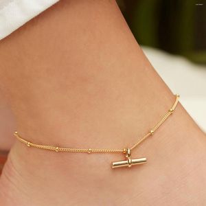 Bracelets de cheville étanche en acier inoxydable pied bijoux minimaliste T barre chaîne lien Non ternir 18K plaqué or Bracelet de cheville pour les femmes