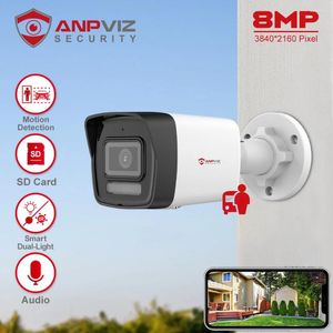 Anpviz 8MP POE cámara tipo bala IP exterior inteligente doble luz Color Vu 30m vídeo CCTV vigilancia ranura para tarjeta SD detección humana/coche