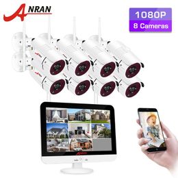 ANRAN – système de caméra de sécurité domestique, Kit de vidéosurveillance CCTV 1080P HD, Vision nocturne extérieure, caméra WiFi, moniteur 12 pouces, Kit NVR