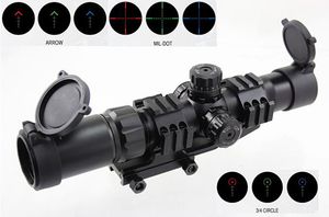 Lunette de visée ANS Tactical 1.5-4X30 tri-éclairée optique rouge/vert/bleu CQB avec tourelles verrouillables MIL DOT ou flèche ou type de réticule 3/4 cercle