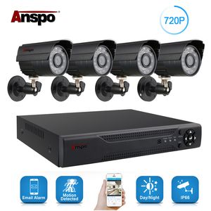 Anspo 4CH AHD Kit de système de caméra de sécurité à domicile étanche Vision nocturne extérieure IR-Cut DVR CCTV Surveillance à domicile 720P caméra noir/blanc