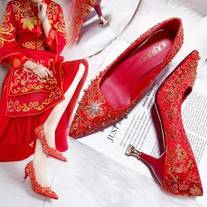 Ante Price 2024 Nouveau bas Dragon et Phoenix Chengxiang chaussures de mariage chaussures de mariée princesse talons hauts mariage demoiselle d'honneur chaussures simples en gros sans boîte
