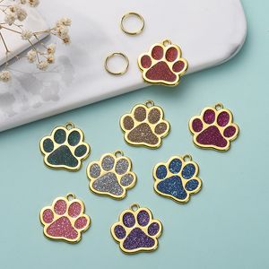 ID de cachorro antipérdida Accesorios para mascotas Colgante Pegamento de gota de diamante Etiqueta de perro de huella redonda Suministros para mascotas adorno colgante para collar Colgante redondo personalizado para identificación de mascotas