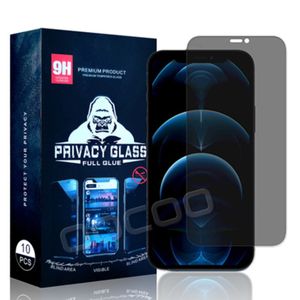 Anti Spy Privacy Screen Protector Case Friendly Full Glue Dureté 9H Verre Trempé Pour Iphone 14 13 12 11 Pro Max X XS XR 7 8 Plus Avec Emballage Papier