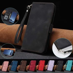 Étuis portefeuille en cuir avec brosse antivol pour Samsung S24 Ultra Plus A35 A55 A05 A05S A15 Moto Edge 40 NEO G54 5G Porte-carte d'identité Flip Cover Retro Vintage Pouch