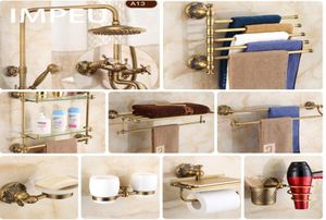 Accesorios de baño de bronce antiguo, paquete todo en uno, barra de toalla, anillo de toalla, soporte para escobilla de baño, gancho para bata, soporte para secador de pelo L8048058