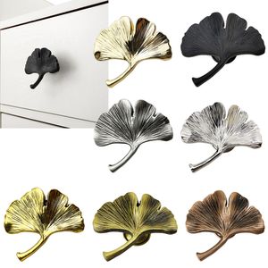 Muebles antiguos manejan ginkgo hojas de hoja manijas de cajón de vestuario muebles de aleación de zinc tira de oro retro manijas de plata