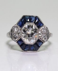 Joyas antiguas 925 Sterling Silver Diamond Sapphire Bride Wedding Engagement Art Deco Ring Tamaño 5128450364