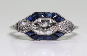 Joyas antiguas 925 Sterling Silver Diamond Sapphire Bride Wedding Engagement Art Deco Ring Tamaño 5122181284