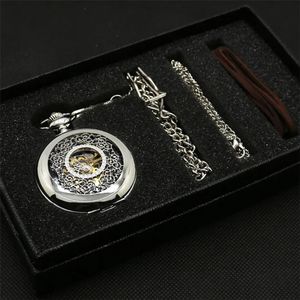 Montre de poche mécanique Antique, horloge à pendentif suspendue à remontage manuel avec chaîne de collier, chaînes en cuir, ensembles présents pour hommes 240220