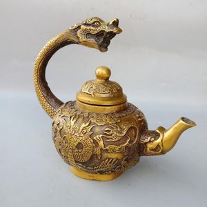 Pot Antique en cuivre pur dragon et phénix, bouilloire à thé portable, pichet de barrage xuande, théière en laiton vintage, décoration de collection