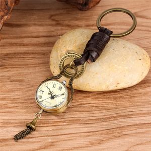 Montre de style antique forme ronde hommes femmes pendentif montres de poche à quartz horloge à chiffres romains avec corde porte-clés