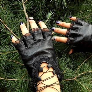 Rutschfeste Damen-Handschuhe mit Spitze, fingerlos, modisch, mit Riemen, halbe Finger, bieten maximalen Schutz für Frauen. Weihnachten1