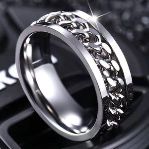 Anxiété Fidget Spinner anneaux pour hommes femmes pneu Texture 14K or blanc filature rotatif chaîne anneau Punk Anti Stress bijoux