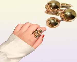 AOMU 2020 Exagération Gold Color Metal Ball Open Rings Open Design Simple Geometric Irregular Dinger Rings For Women Party Bijoux Q075420240