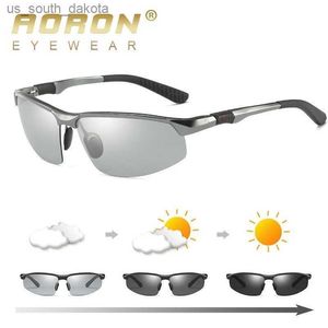 AORON Lunettes de soleil polarisées photochromiques en aluminium Lunettes de décoloration pour hommes Lunettes de soleil pour hommes L230523