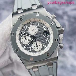 Colección de relojes de pulsera AP Royal Oak Offshore Series 26470IO Reloj para hombre Anillo de cerámica gris Calendario de metal de titanio Sincronización Reloj mecánico automático de 42 mm