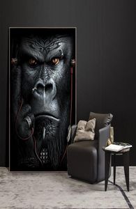 Simios monos Gorila escuchando música animales lienzo pintura abstracta arte de la pared carteles impresiones imagen para la decoración del hogar de la sala de estar 4776495
