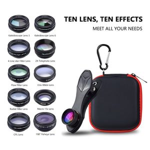 Apexel Cell Phone Lens 10 in 1 Kit Fisheye Wide angle Telescope Macro Camera Lenses pour iPhone Samsung Huawei Xiaomi Phone Lens