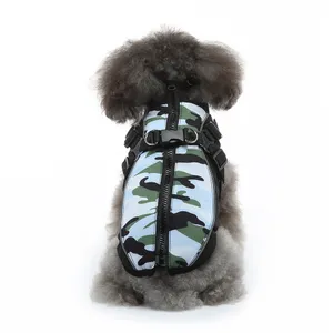 Vêtements Tenue Gilet Hiver Chat Manteau Costume Polyester Up Camouflage Météo Petit Costume Animal Chaud Chiens Grand Accessoire Laisse Portable Bleu Camo