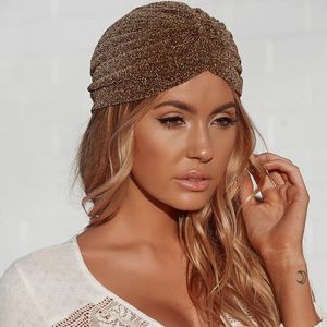 Aproms Women Bling Silver Gold Knot Twist Turban Headbands Cap Autumn Winter Warm Headwear Casual Streetwear Female Indian Hats