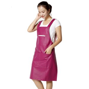 Delantales PU Chaleco de cuero Diseño Mujeres Impermeable y a prueba de aceite Cocina Vestido de cocina Adulto Babero Cintura 221203