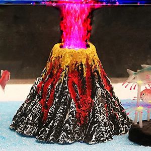 Ornement de volcan d'aquarium avec lampe à LED Barboteur de pierre à air Décorations d'aquarium Outils d'oxygénation Aménagement paysager Simulation Décor 240305
