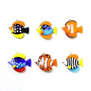 Acuarios 6 piezas de vidrio hecho a mano Mini figuras de peces colgantes decoración de pescado de acuario de acuarios lindos animales de mar pequeños adornos artesanales